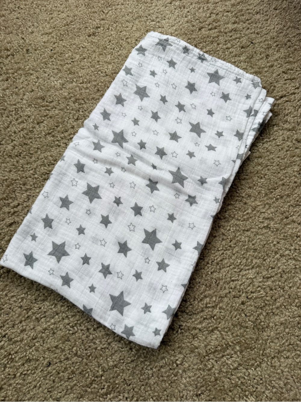 White Muslin Swaddle with Gray Star Print